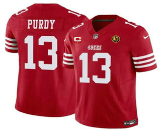 Men's San Francisco 49ers #13 Brock Purdy Red C And John Madden Patch 2023 FUSE Vapor Limited Stitched Jersey