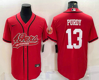 Men's San Francisco 49ers #13 Brock Purdy Red With Patch Cool Base Stitched Baseball Jersey