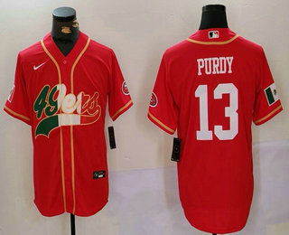 Men's San Francisco 49ers #13 Brock Purdy Red With Patch Cool Base Stitched Baseball Jersey