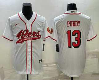 Men's San Francisco 49ers #13 Brock Purdy White With Patch Cool Base Stitched Baseball Jersey