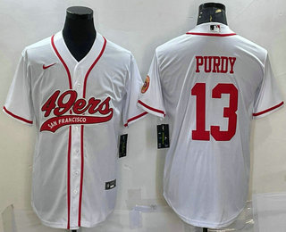 Men's San Francisco 49ers #13 Brock Purdy White With Patch Cool Base Stitched Baseball Jersey