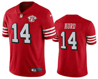 Men's San Francisco 49ers #14 Jalen Hurd Red 75th 2021 Color Rush Vapor Untouchable Limited Jersey