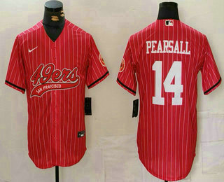 Men's San Francisco 49ers #14 Ricky Pearsall Red Pinstripe With Patch Cool Base Stitched Baseball Jersey