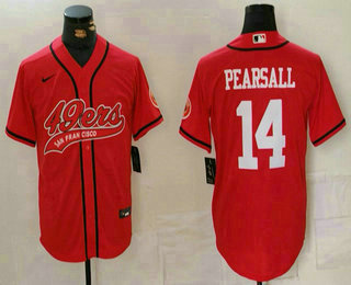 Men's San Francisco 49ers #14 Ricky Pearsall Red With Patch Cool Base Stitched Baseball Jersey