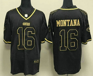 Men's San Francisco 49ers #16 Joe Montana Black Gold Stitched Jersey