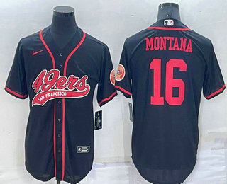 Men's San Francisco 49ers #16 Joe Montana Black Stitched Cool Base Nike Baseball Jersey