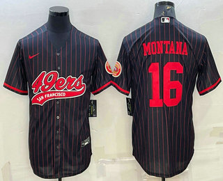 Men's San Francisco 49ers #16 Joe Montana Black With Patch Cool Base Stitched Baseball Jersey