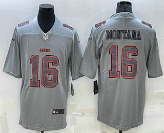 Men's San Francisco 49ers #16 Joe Montana Grey Atmosphere Fashion 2022 Vapor Untouchable Stitched Limited Jersey