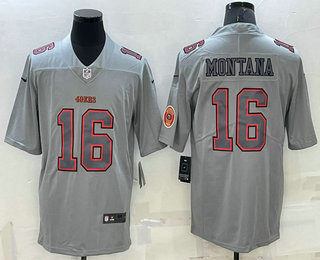 Men's San Francisco 49ers #16 Joe Montana LOGO Grey Atmosphere Fashion 2022 Vapor Untouchable Stitched Limited Jersey