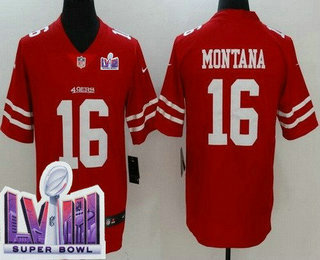 Men's San Francisco 49ers #16 Joe Montana Limited Red LVIII Super Bowl Vapor Jersey