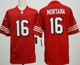 Men's San Francisco 49ers #16 Joe Montana Limited Red Throwback FUSE Vapor Jersey