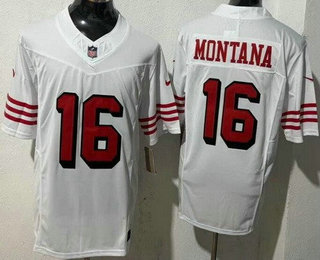 Men's San Francisco 49ers #16 Joe Montana Limited White Throwback FUSE Jersey