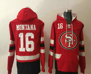 Men's San Francisco 49ers #16 Joe Montana NEW Red Pocket Stitched NFL Pullover Hoodie