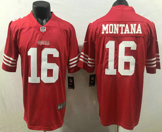 Men's San Francisco 49ers #16 Joe Montana Red 2022 Vapor Untouchable Stitched Nike Limited Jersey