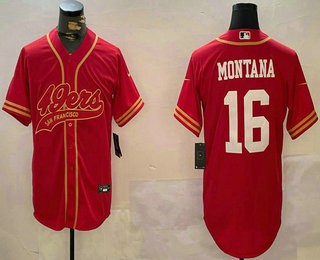 Men's San Francisco 49ers #16 Joe Montana Red 2024 Cool Base Stitched Baseball Jersey