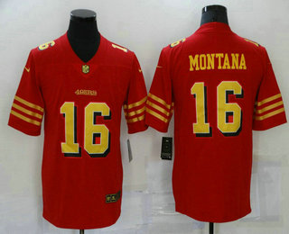 Men's San Francisco 49ers #16 Joe Montana Red Gold 2021 Vapor Untouchable Stitched NFL Nike Limited Jersey