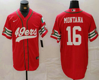 Men's San Francisco 49ers #16 Joe Montana Red Mexico Cool Base Stitched Baseball Jersey