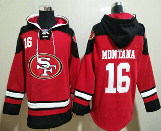 Men's San Francisco 49ers #16 Joe Montana Red Team Color 2014 NFL Hoodie