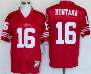 Men's San Francisco 49ers #16 Joe Montana Red Throwback Jersey