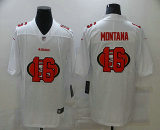 Men's San Francisco 49ers #16 Joe Montana White 2020 Shadow Logo Vapor Untouchable Stitched NFL Nike Limited Jersey