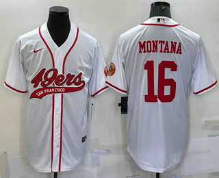 Men's San Francisco 49ers #16 Joe Montana White With Patch Cool Base Stitched Baseball Jersey