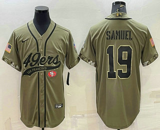 Men's San Francisco 49ers #19 Deebo Samuel 2022 Olive Salute to Service Cool Base Stitched Baseball Jersey