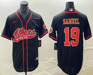 Men's San Francisco 49ers #19 Deebo Samuel Black Red With Patch Cool Base Stitched Baseball Jersey