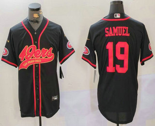 Men's San Francisco 49ers #19 Deebo Samuel Black With Patch Cool Base Stitched Baseball Jersey