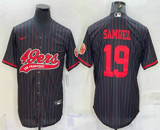 Men's San Francisco 49ers #19 Deebo Samuel Black With Patch Cool Base Stitched Baseball Jersey