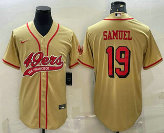 Men's San Francisco 49ers #19 Deebo Samuel Gold Color Rush With Patch Cool Base Stitched Baseball Jersey