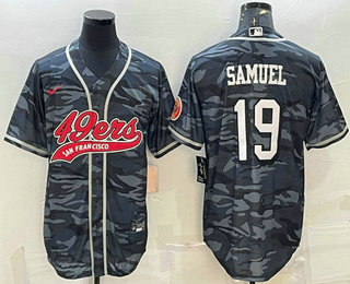 Men's San Francisco 49ers #19 Deebo Samuel Grey Camo With Patch Cool Base Stitched Baseball Jersey