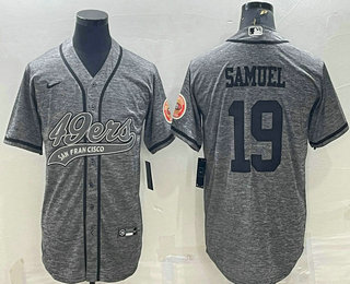 Men's San Francisco 49ers #19 Deebo Samuel Grey Gridiron With Patch Cool Base Stitched Baseball Jersey