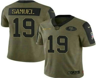 Men's San Francisco 49ers #19 Deebo Samuel Limited Olive 2021 Salute To Service Jersey