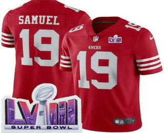 Men's San Francisco 49ers #19 Deebo Samuel Limited Red LVIII Super Bowl Vapor Jersey