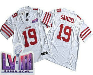 Men's San Francisco 49ers #19 Deebo Samuel Limited White FUSE LVIII Super Bowl Vapor Jersey