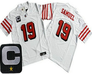 Men's San Francisco 49ers #19 Deebo Samuel Limited White Throwback C Patch FUSE Vapor Jersey