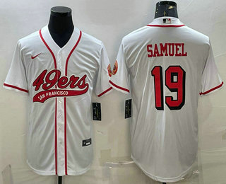 Men's San Francisco 49ers #19 Deebo Samuel New White With Patch Cool Base Stitched Baseball Jersey