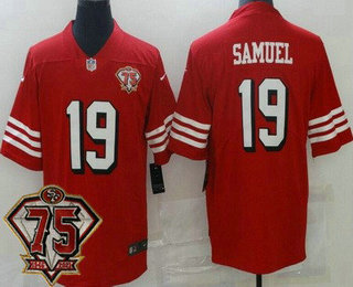 Men's San Francisco 49ers #19 Deebo Samuel Red 75th 2021 Color Rush Vapor Untouchable Limited Jersey