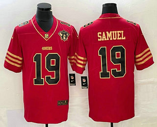 Men's San Francisco 49ers #19 Deebo Samuel Red 75th Patch Golden Edition Stitched Nike Limited Jersey