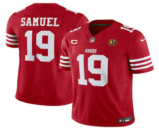 Men's San Francisco 49ers #19 Deebo Samuel Red C And John Madden Patch 2023 FUSE Vapor Limited Stitched Jersey