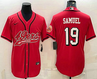 Men's San Francisco 49ers #19 Deebo Samuel Red Color Rush With Patch Cool Base Stitched Baseball Jersey