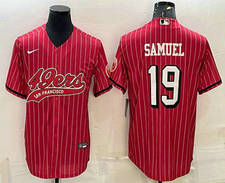 Men's San Francisco 49ers #19 Deebo Samuel Red Pinstripe Color Rush With Patch Cool Base Stitched Baseball Jersey