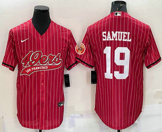 Men's San Francisco 49ers #19 Deebo Samuel Red With Patch Cool Base Stitched Baseball Jersey