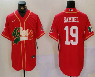 Men's San Francisco 49ers #19 Deebo Samuel Red With Patch Cool Base Stitched Baseball Jersey