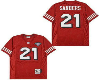 Men's San Francisco 49ers #21 Deion Sanders Red 75th 1994 Throwback Jersey