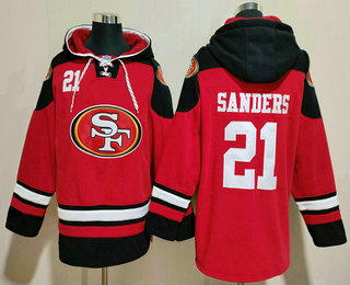 Men's San Francisco 49ers #21 Deion Sanders Red Ageless Must Have Lace Up Pullover Hoodie