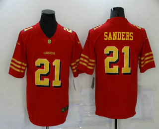 Men's San Francisco 49ers #21 Deion Sanders Red Gold 2021 Vapor Untouchable Stitched NFL Nike Limited Jersey