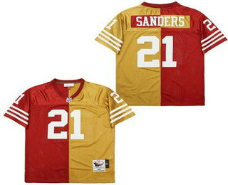 Men's San Francisco 49ers #21 Deion Sanders Red Gold Split Throwback Jersey