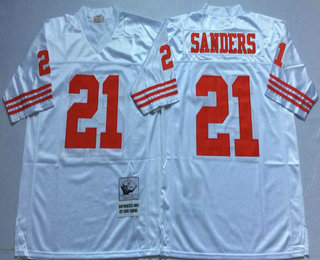 Men's San Francisco 49ers #21 Deion Sanders White Mitchell & Ness Throwback Vintage Football Jersey