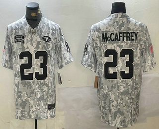 Men's San Francisco 49ers #23 Christian McCaffrey Arctic Camo 2024 FUSE Salute to Service Limited Stitched Jersey